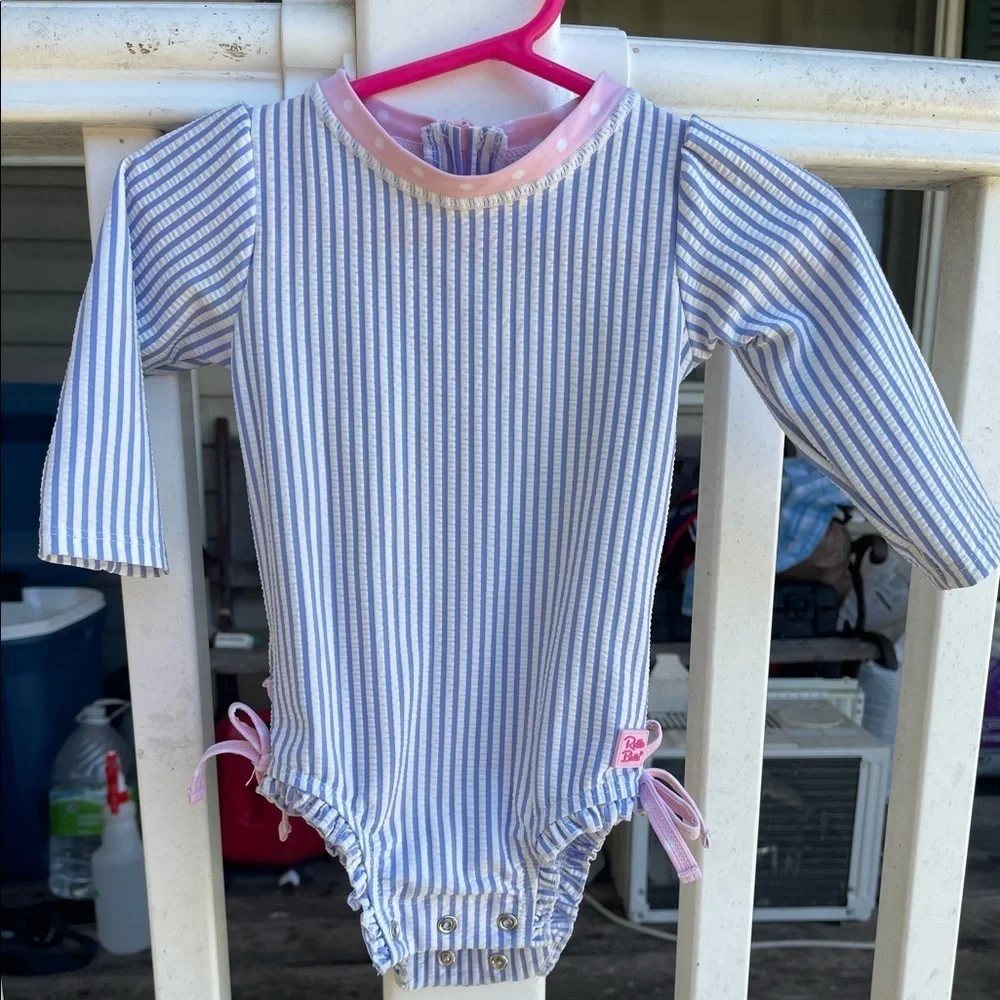 Ruffle butt girls toddler swimsuit seersucker